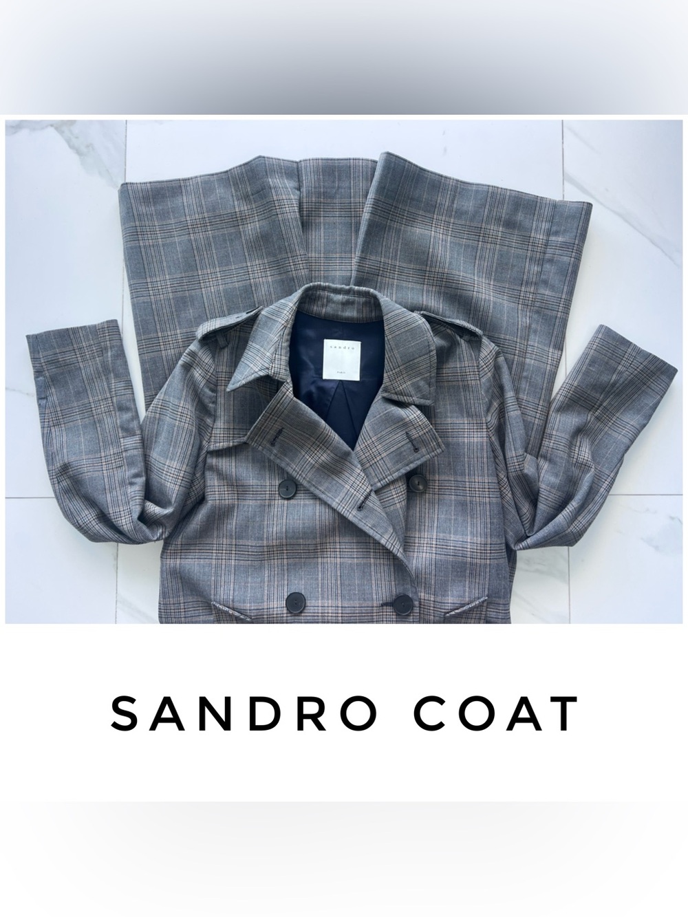 Sandro coat size 4 36 trench plaid brown grey Roselier